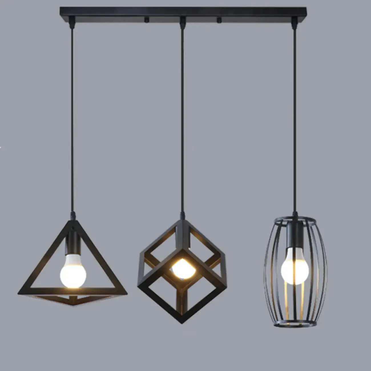 Industrial Black Metal Geometric Island Pendant Light