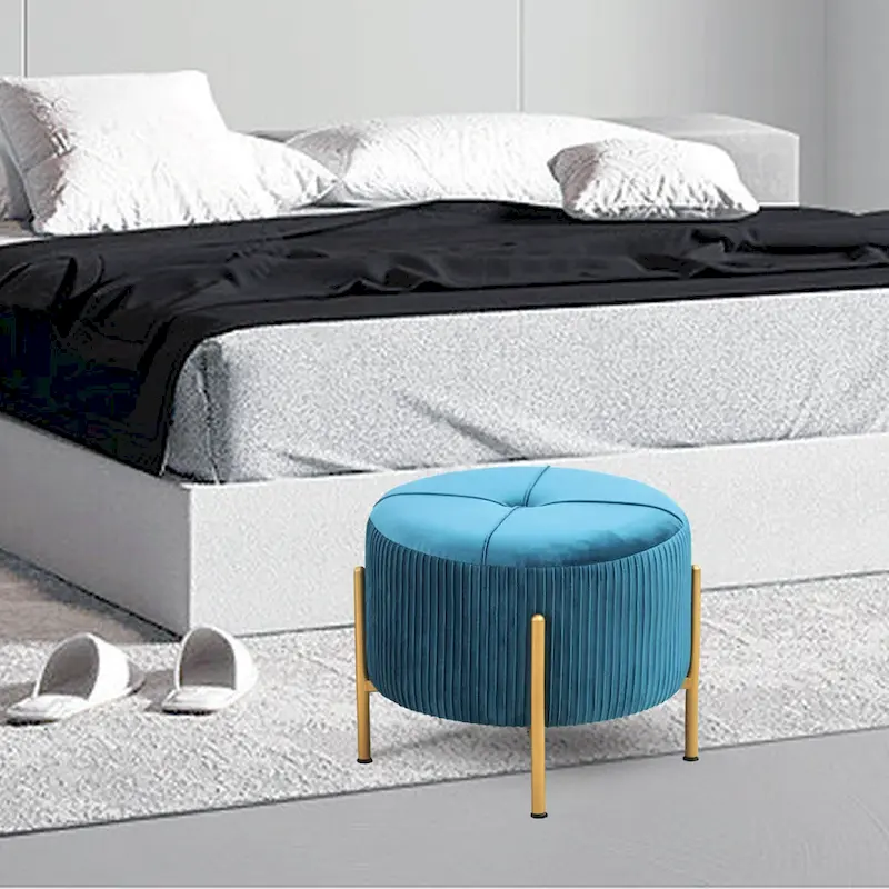 Round Velvet Ottoman - Multiple Colors, Tufted Design, Single User