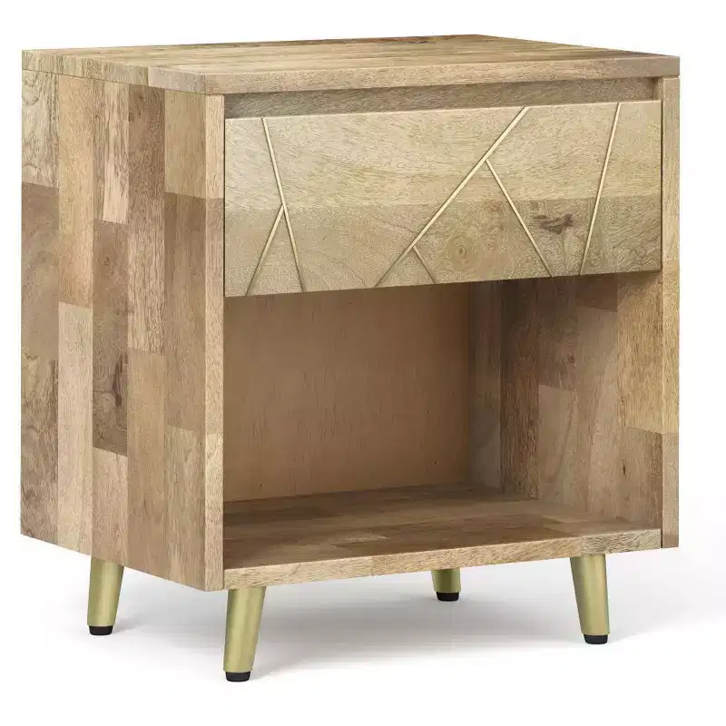 Bissell Nightstand - WyndenHall: Mango Wood, Metal Frame, Open Shelf, Drawer, Mid-Century Modern, 22" W x 24" H