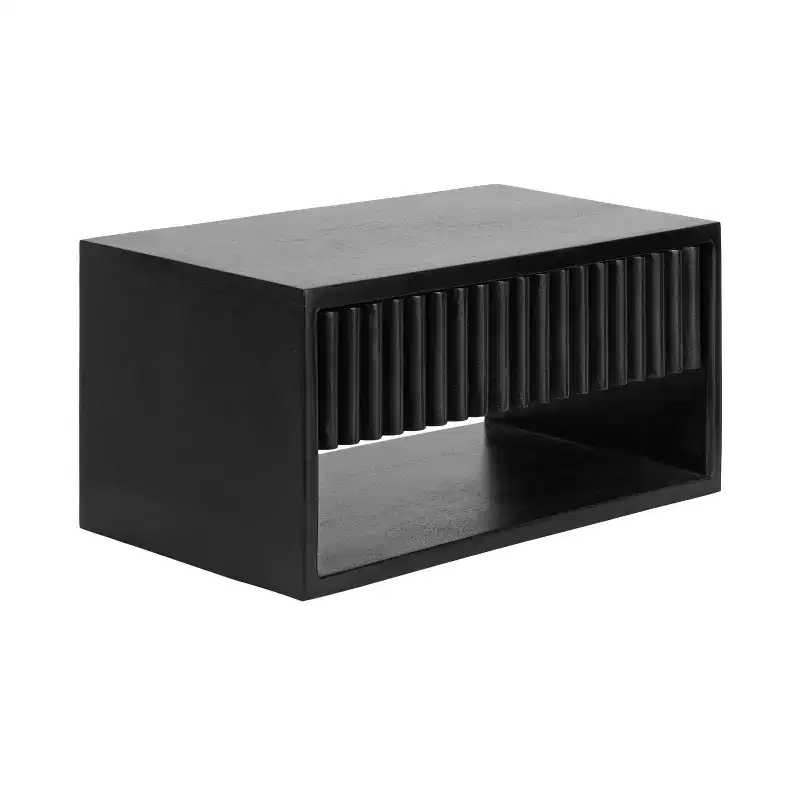 Kate and Laurel Reid Floating Wood Side Table with Open Storage, 18x10x9, Black