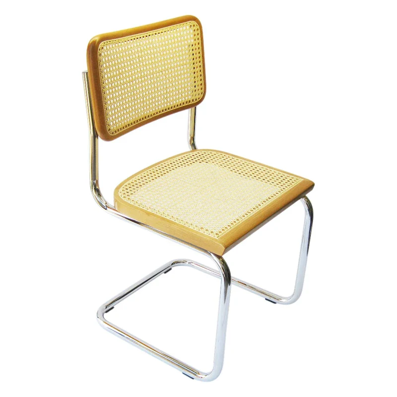 Cane Dining Chair in Chrome and Honey Oak