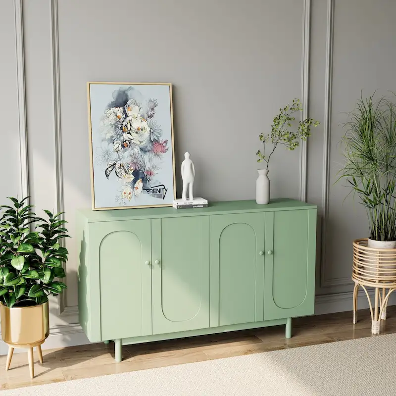 Mint Green / White 4-Door Storage Cabinet with Pine Legs, Single