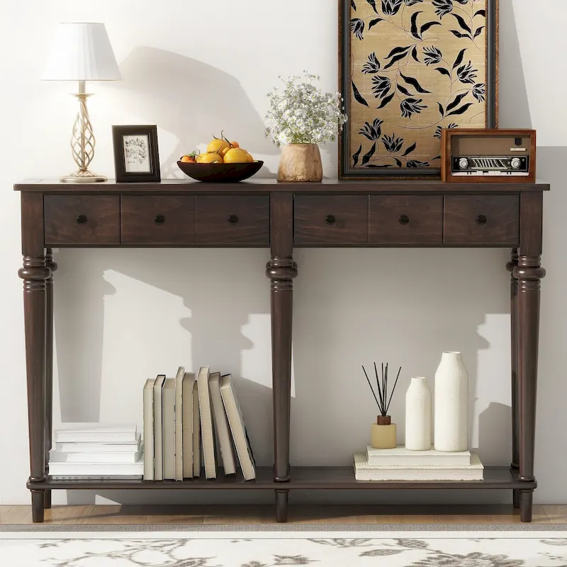 Entryway Table with 4 Drawers, Espresso