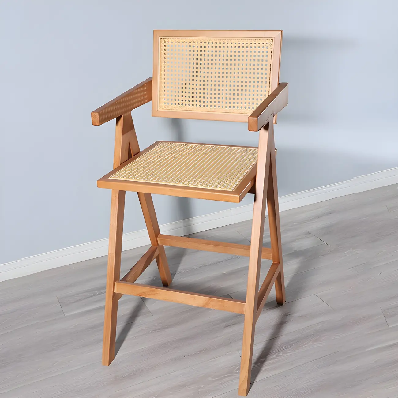 Mid-Century Rattan Square Stackable Counter Height Stools