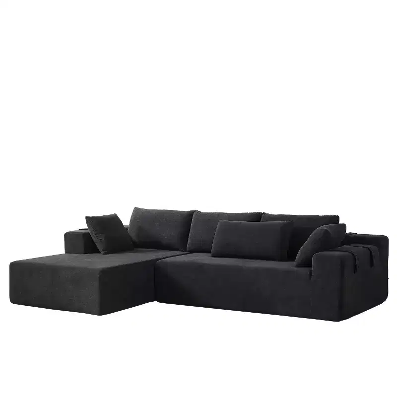 Modern Chenille Upholstered Sectional Sofa Couch Set, Modular 108 L-Shaped Sectional Living Room Sofa Set with 6 Cushions