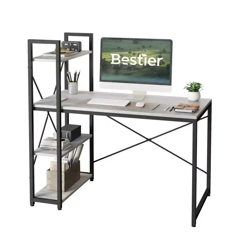 Bestier Small Computer Desk with Shelves for Home Office Dark Walnut