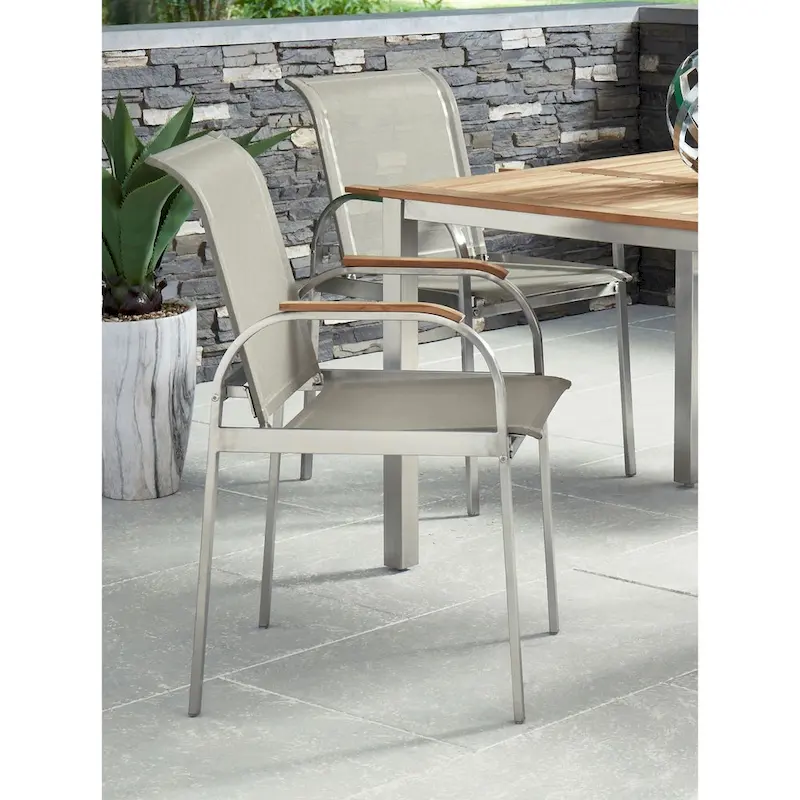 Aruba Stainless Steel Pair of Vinyl Fabric Outdoor Armchairs by Homestyles
