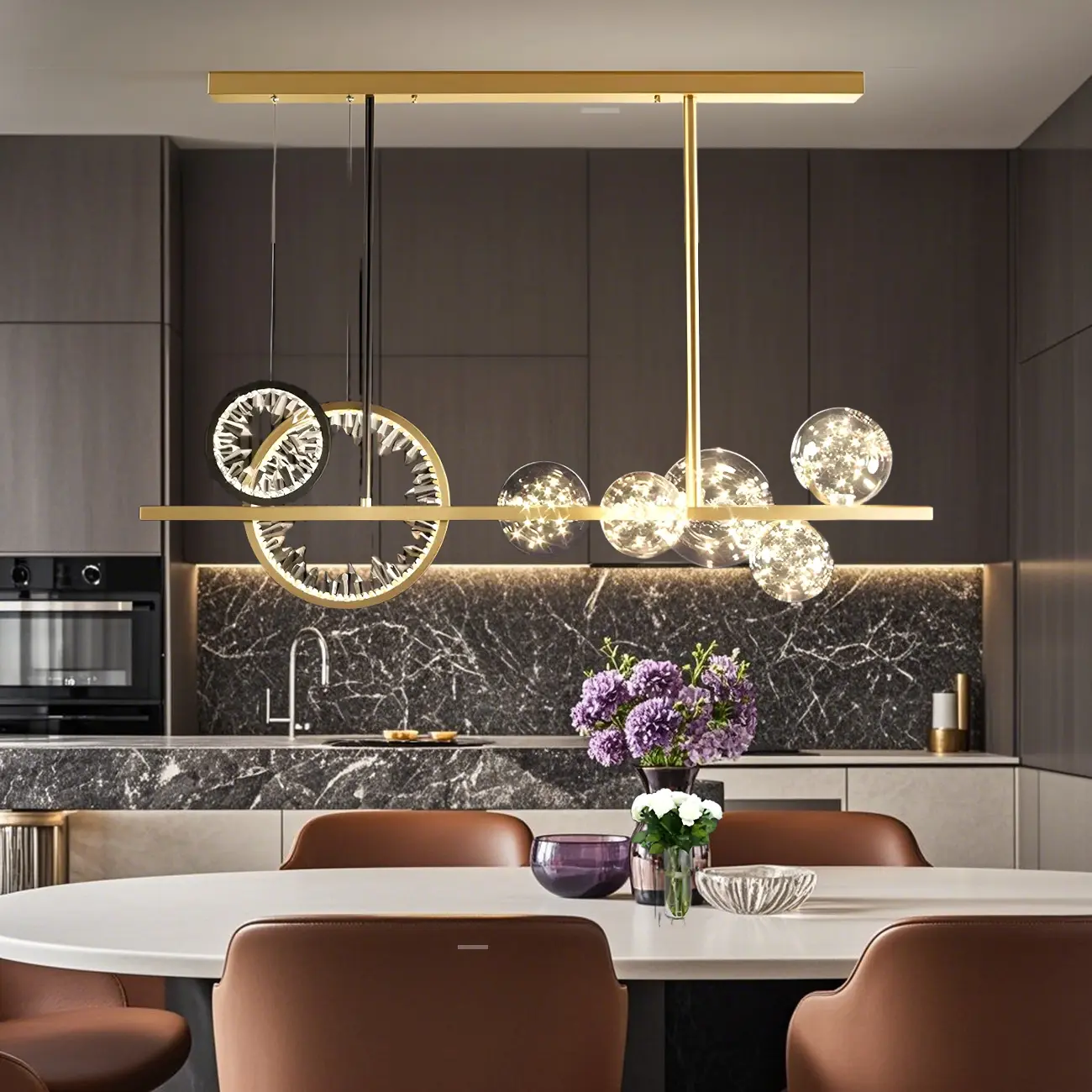 Geometric Gold Glass-Crystal Island Pendant Light