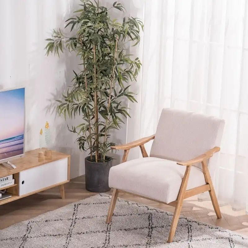 VINGLI Mid-Century Retro Modern Upholstered Lounge Chair Fabric Accent Chair Sturdy Wooden Frame Armchair