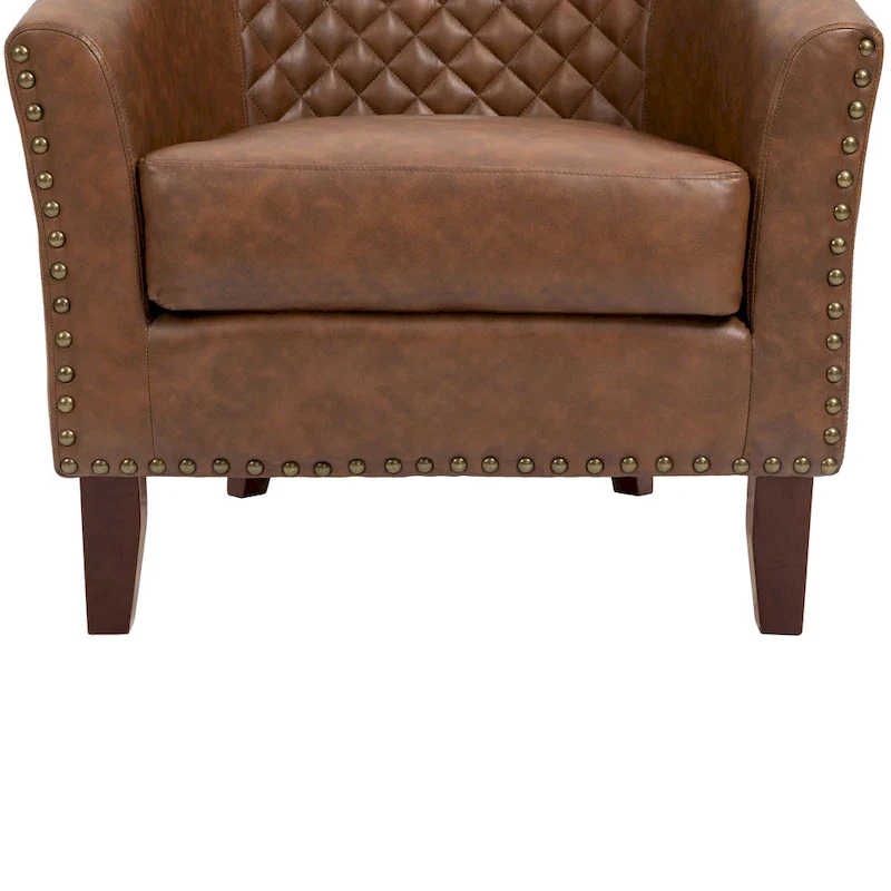 Modern Armchair Faux Leather Nailhead Trim Swivel Accent Chair