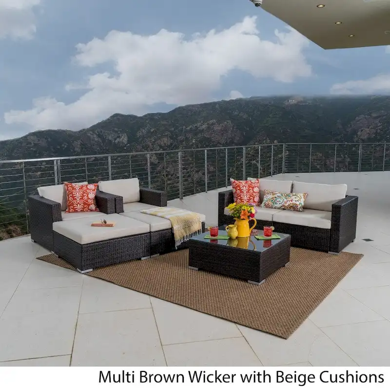 Santa Rosa Outdoor 7-piece Wicker Sectional Sofa Set with Cushions by Christopher Knight Home