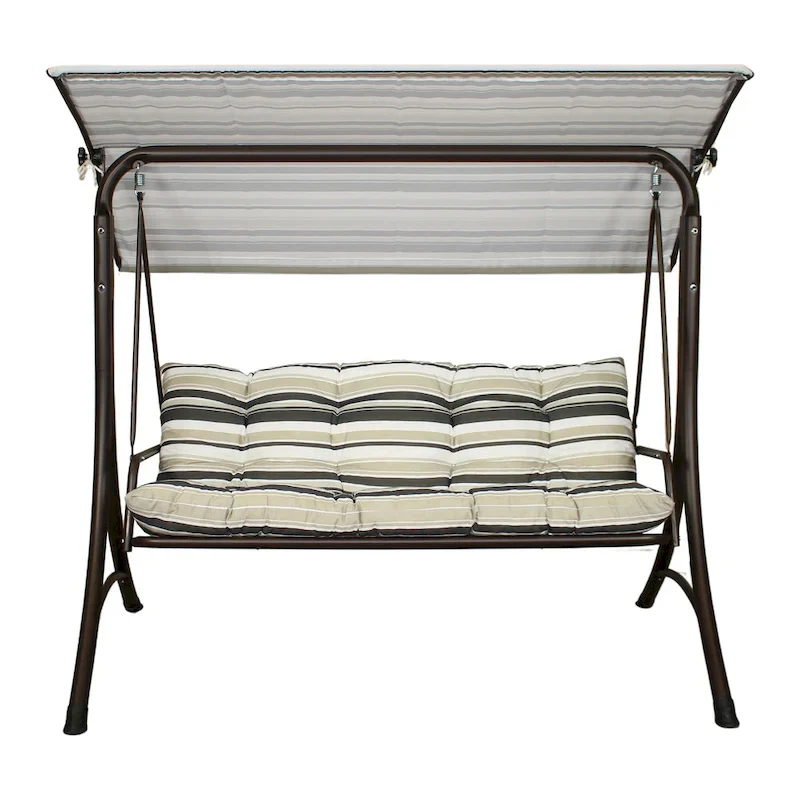 SUNJOY 3 Seat Deluxe Patio Swing Steel Frame, Adjustable Canopy Cushions