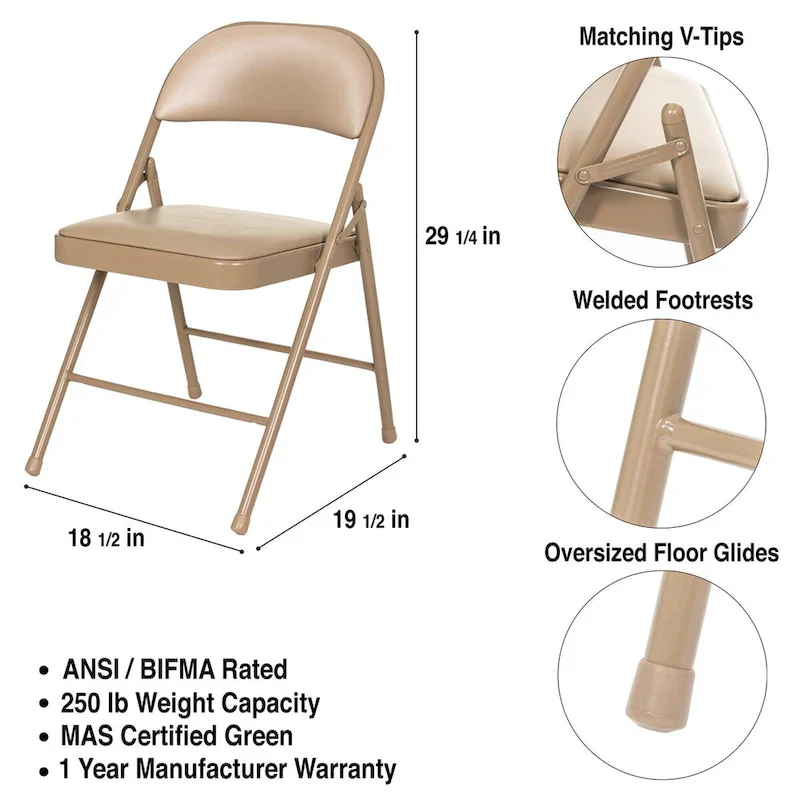 Bernadine Basics Collection Vinyl Folding Chair, Pack of 4