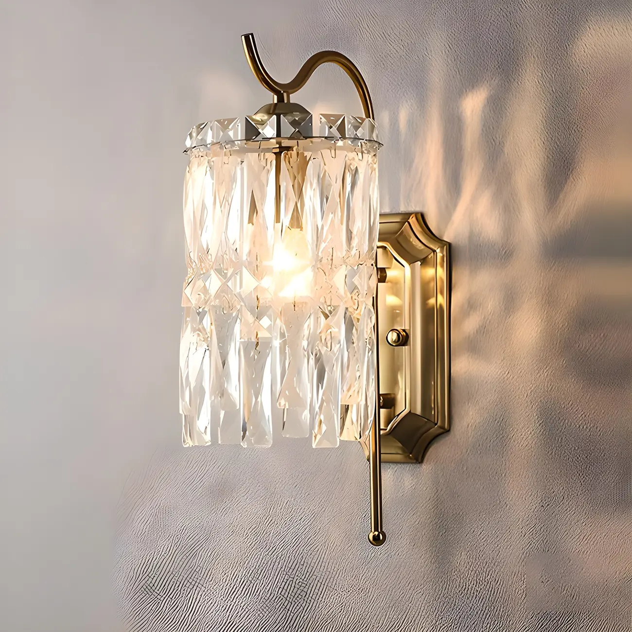 Luxury Golden Gooseneck Cylinder Crystal Wall Sconce