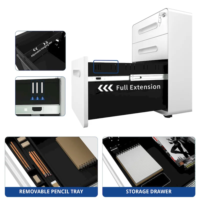 Modern 3-Drawer Mobile Vertical Steel File Cabinet