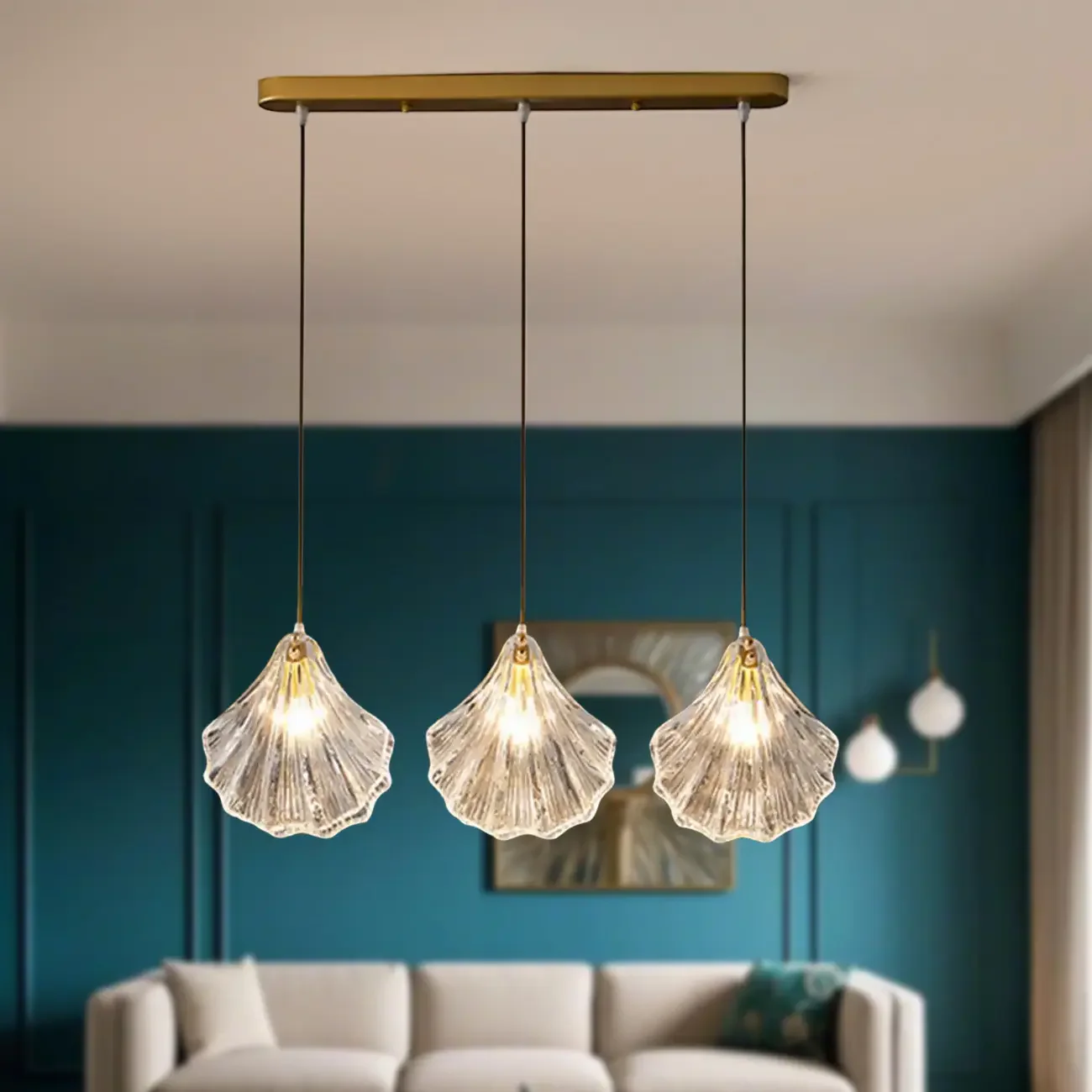 Contemporary Glass 3-Light Adjustable Island Pendant Light