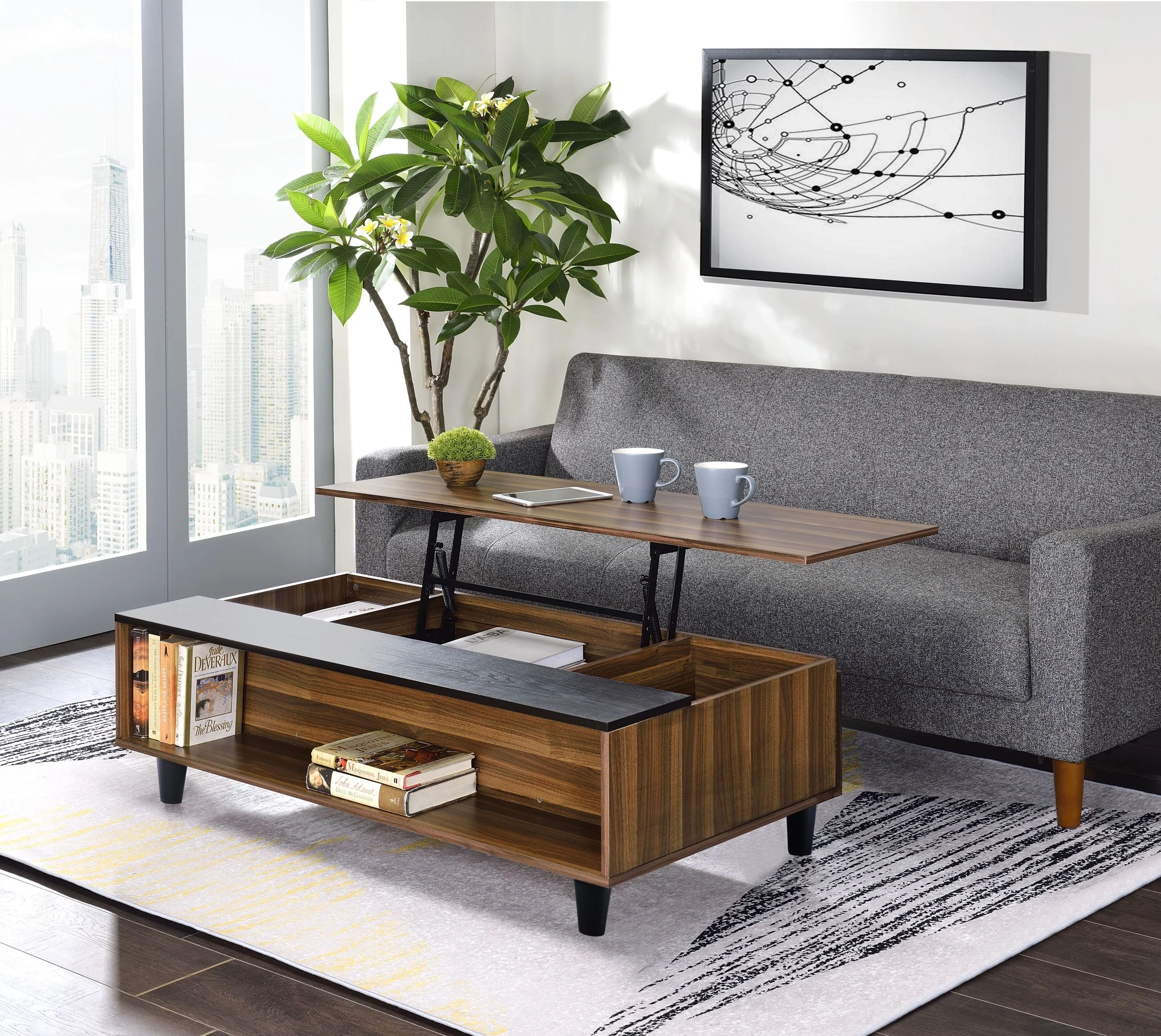 Walker Edison | Avala Convertible Coffee Table and Desk w/Lift Top