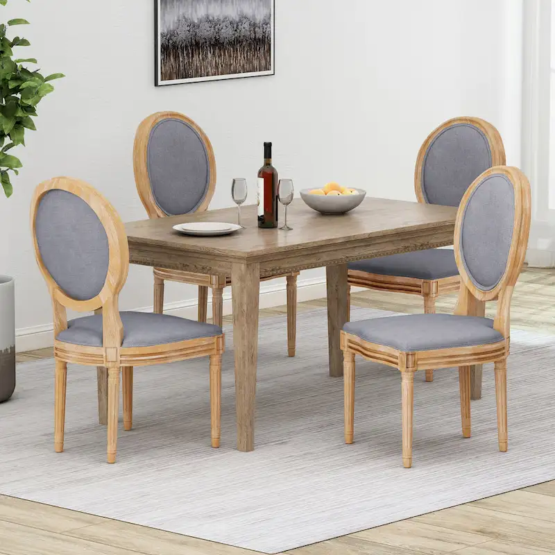 Natural Wood Upholstered Dining Chairs - Set of 4