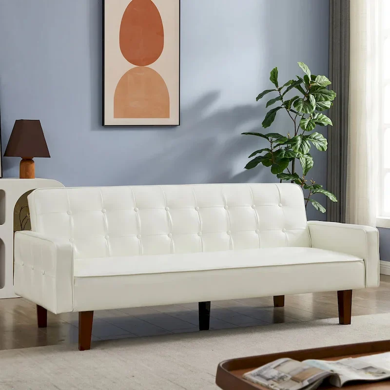 Black / Brown / White Convertible Futon Sofa Bed, 3-Seater