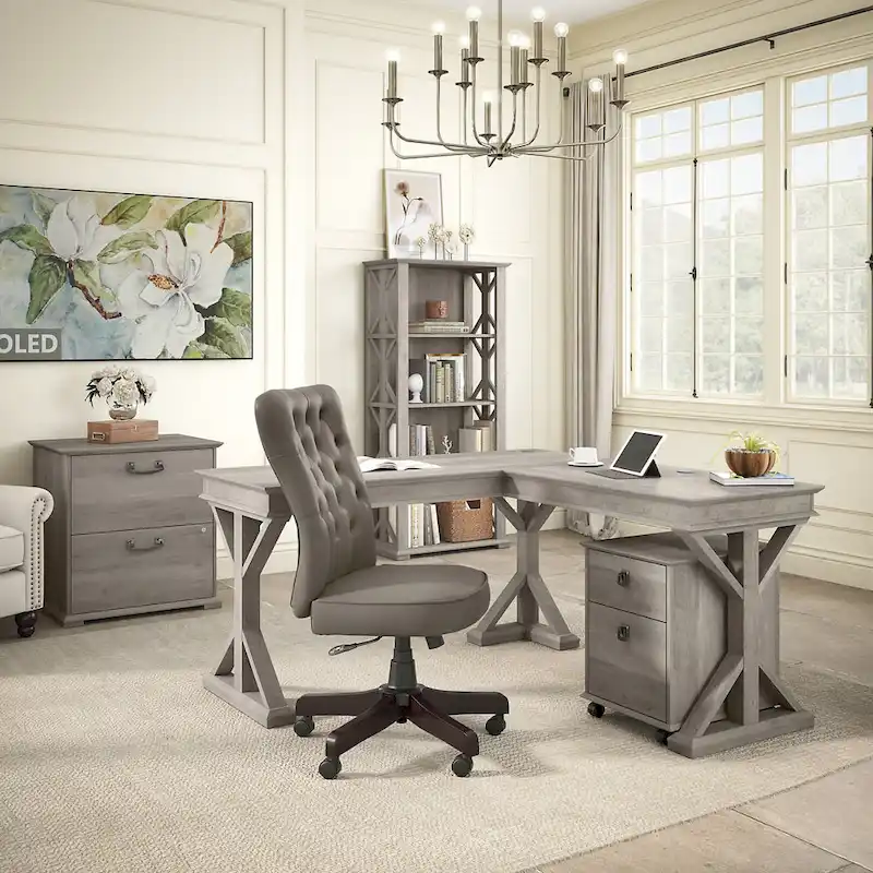 Homestead 60W Farmhouse L Shaped Desk by Bush Furniture