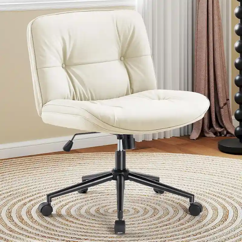 Khaki / Beige / Black PU Leather Armless Desk Chair with Wheels, 360° Swivel, Single Seat