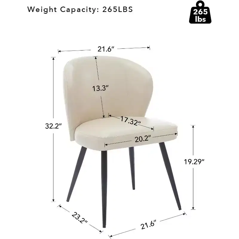 Dining Chairs Set of 6, Leather Ergonomic Upholstered Kitchen Chairs with Steel Legs, High Backrest Modern Chairs for Dining Room Kitchen, Beige