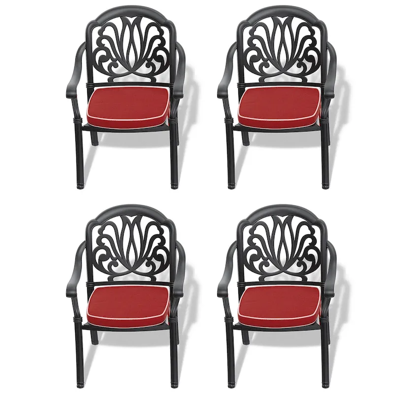 Stacking Patio Dining Armchair with Cushion In Random Colors (Set of 4)