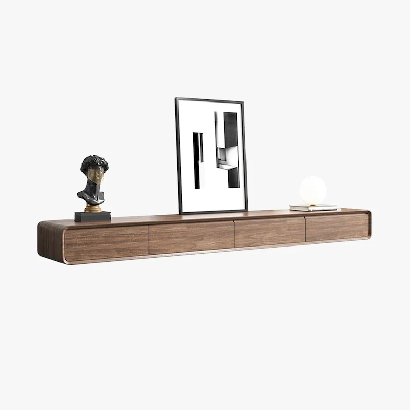 Floating TV Stand, Modern Wall-Mounted Entertainment Center with 3/4 Drawers, Solid Wood,Fully-Assembled