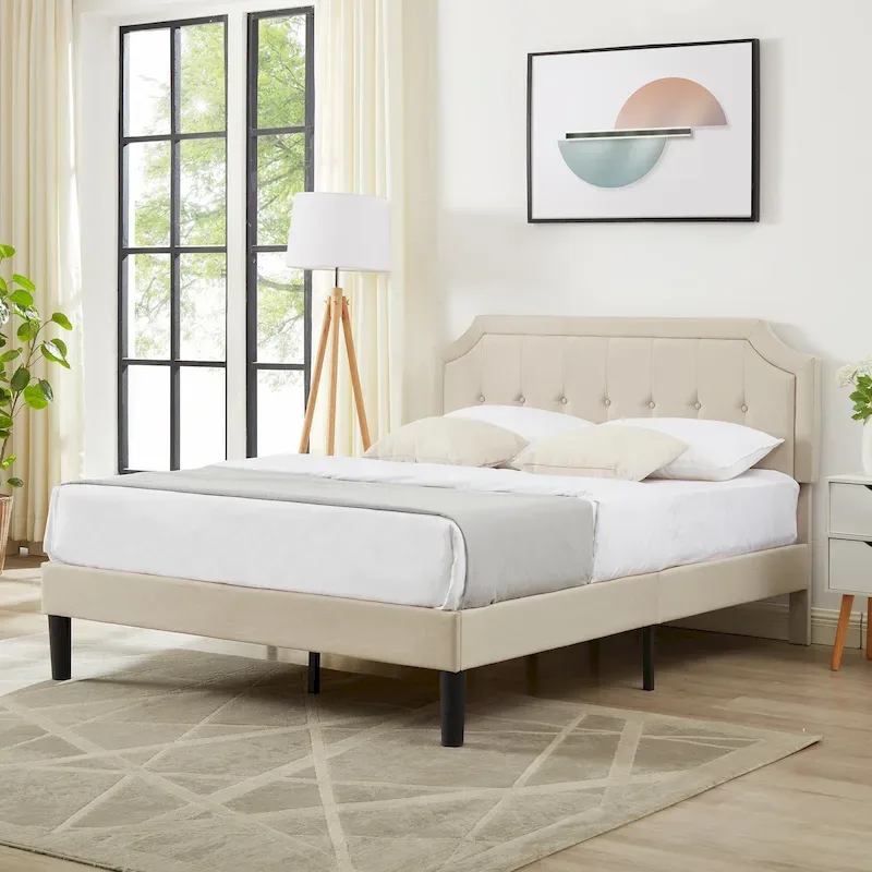 Javlergo Modern Upholstered Bed Frame with Height Adjustable Headboard, No Box Spring Needed