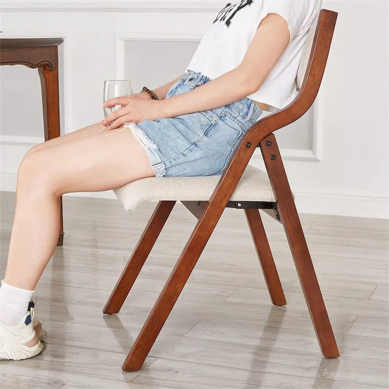 Upholstered Folding Dining Chair with Wood Legs (Set Of 2)