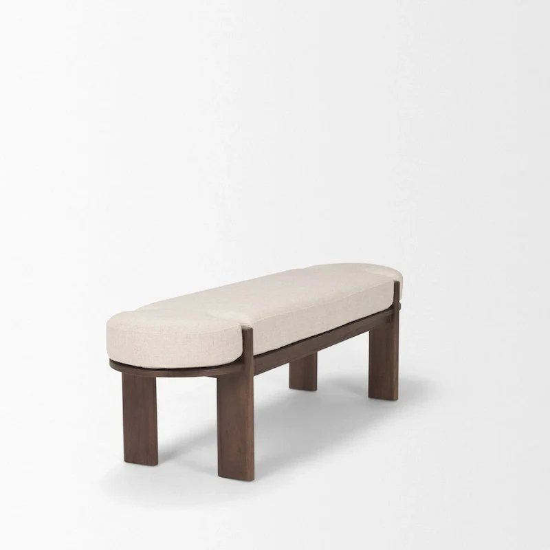 Dark Elm Wood w/ Oatmeal Fabric Bench