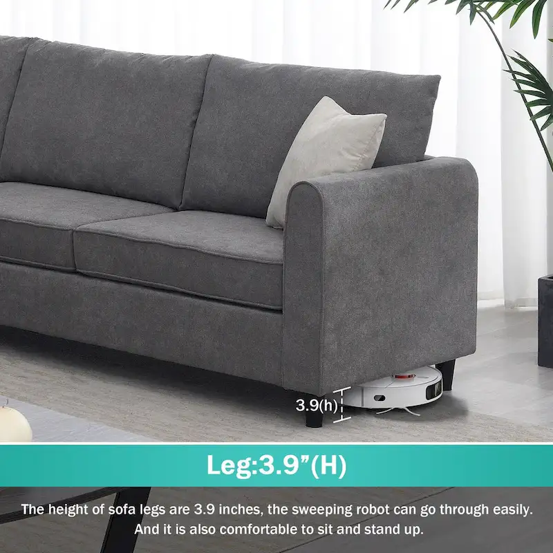 91*91 Modern Upholstered Living Room Sectional Sofa, L Shape Furniture Couch with 3 Pillows