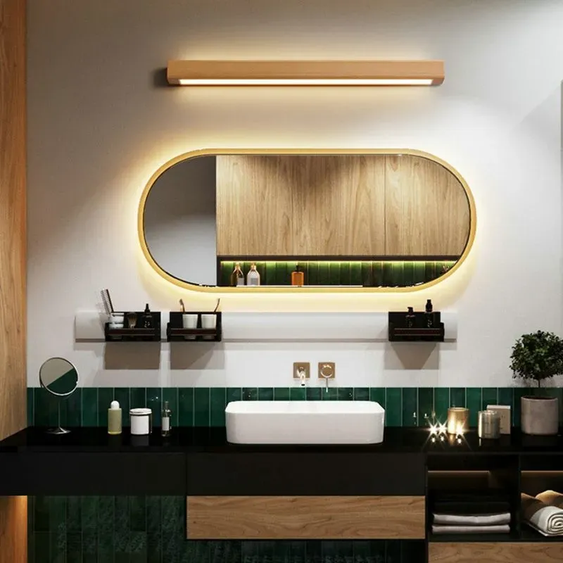 Modern Wood LED Bathroom Vanity Light 3-Gear Dimming