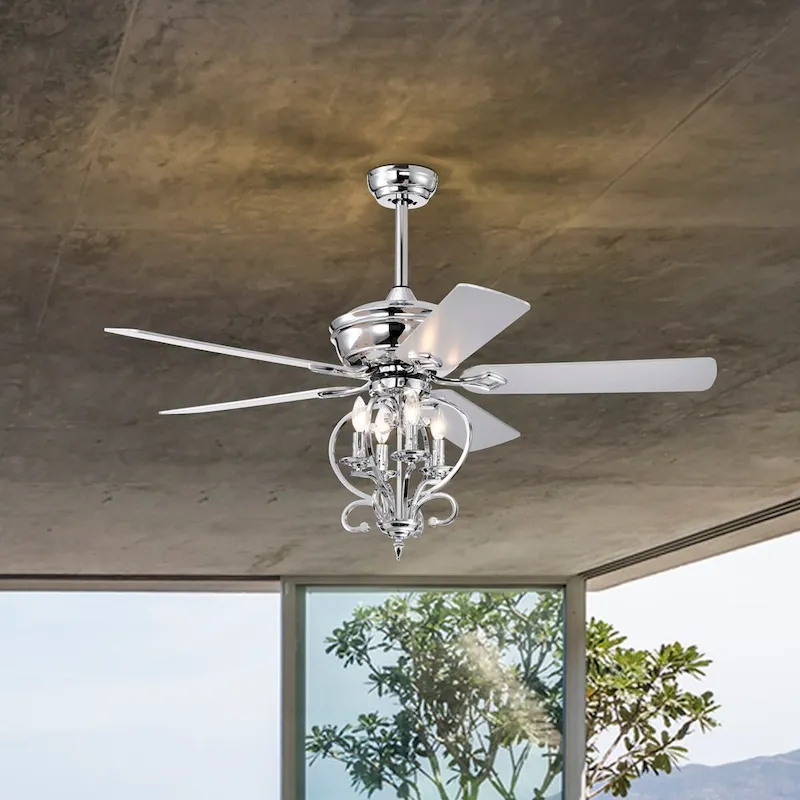 Bella Depot 52  Modern Silver Crystal Ceiling Fan with Remote Control and Light Kit, 3-Speed Reversible Blades - 52 Inches