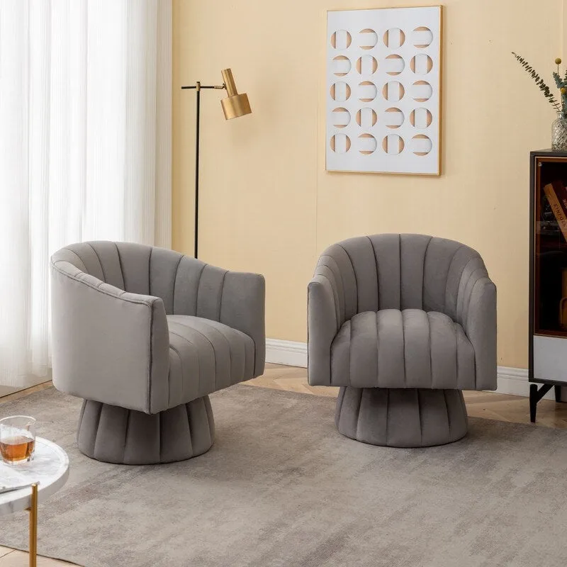 SEYNAR Modern Glam Velvet Upholstered Round 360 Degree Swivel Accent Barrel Chair Set of 2