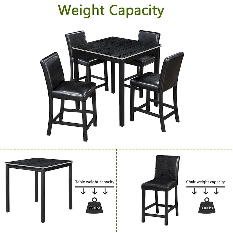 5-piece Wood Dining Counter Height Table and Chair Set