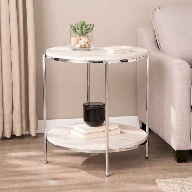Round Faux Marble Side Table