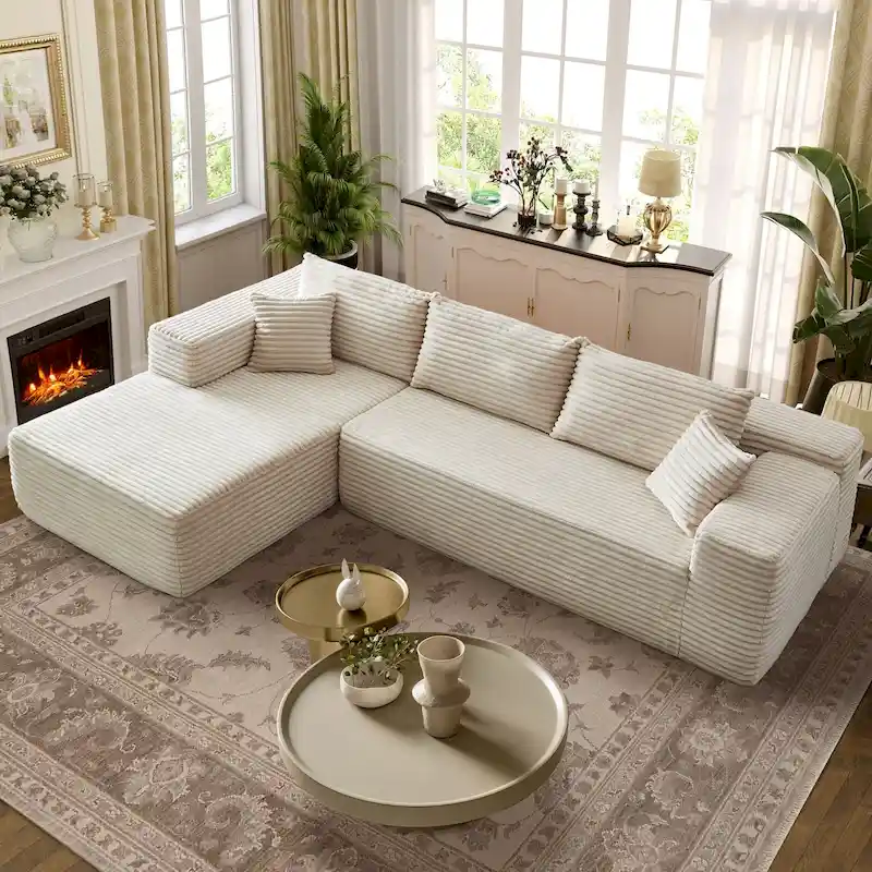 OVIOS Long Plush No Assembly Required Chaise Sofa