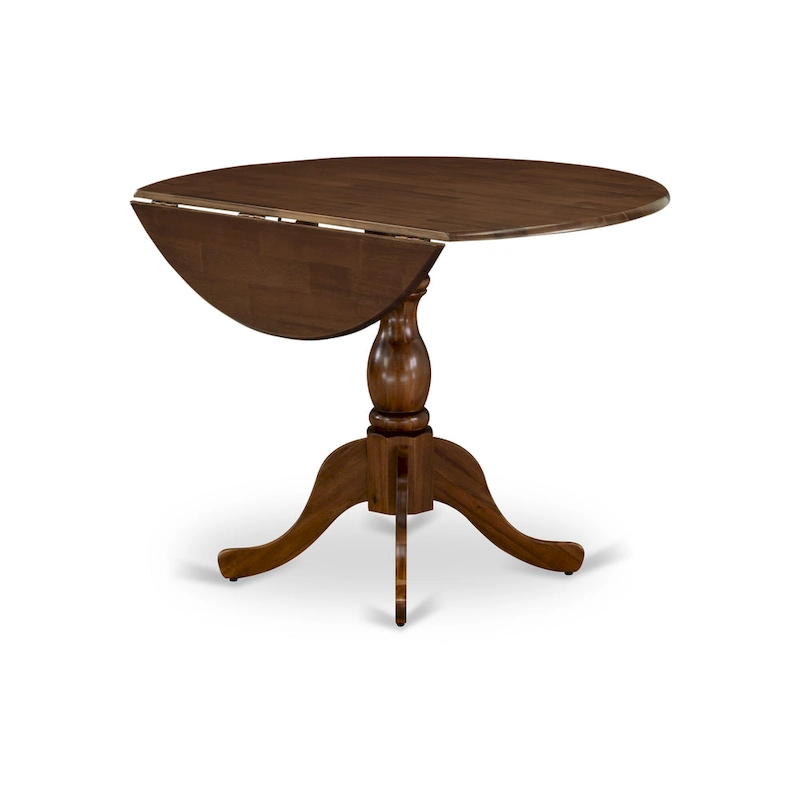 East West Furniture Dublin Modern Kitchen Table - a Round Dining Table Top with Dropleaf & Pedestal Base, (Finish Option)