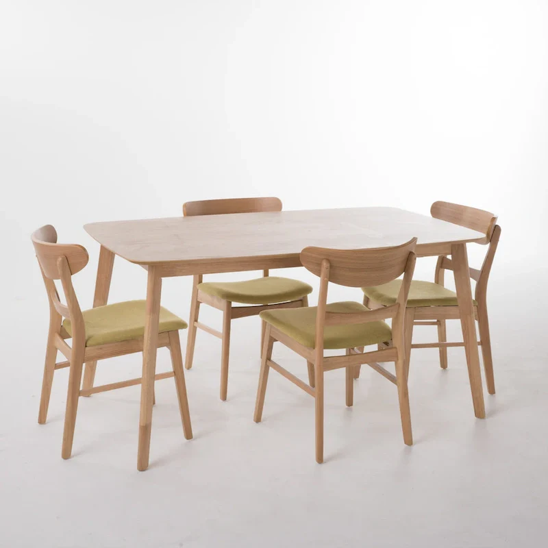 Mid-Century 5-Piece Dining Set, Walnut & Oak Finish, Upholstered Chairs