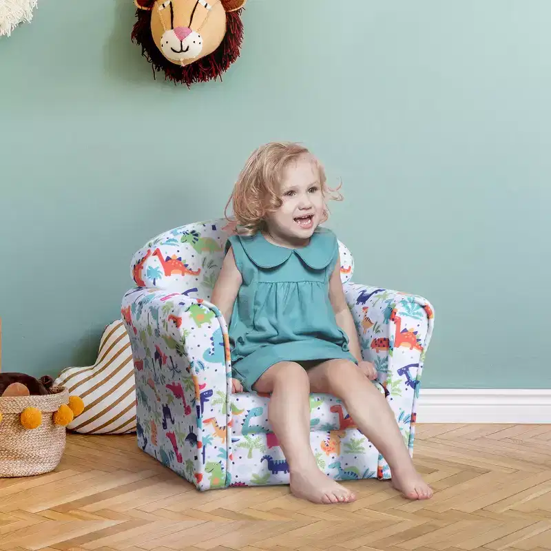 Whisen Kids & Toddler Sofa, Children's Couch, Flannel-Covered Toddler Armchair with Dinosaur Design - Multicolor