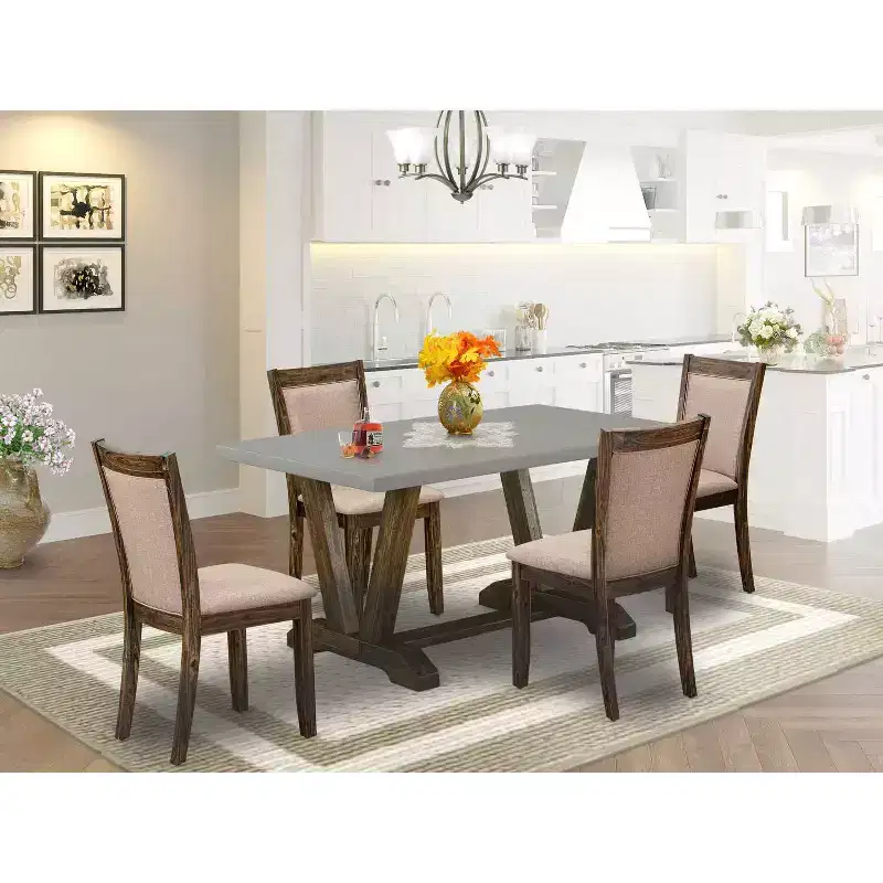 HomeStock 5-Piece Distressed Jacobean Finish Solid Wood Top Dining table with 4-Chairs
