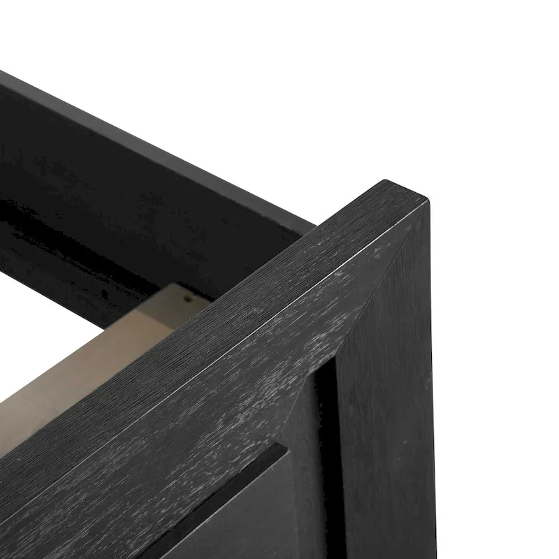 Modern Black Solid Wood Panel Bed with LED Light Headboard