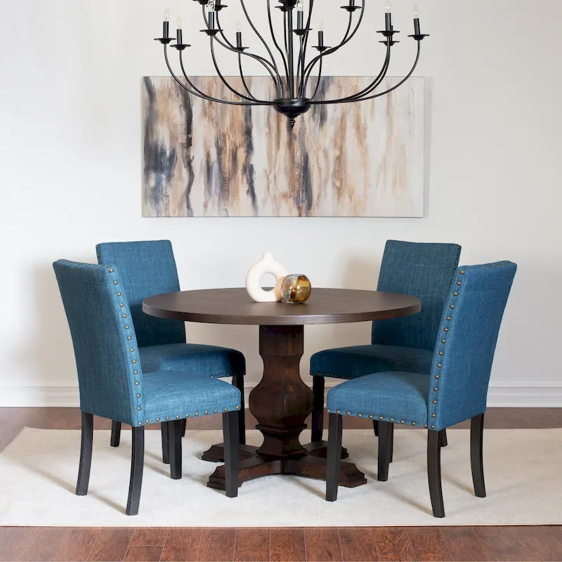 5-piece Dining Set, Pedestal Round Table with 4 Stylish Chairs