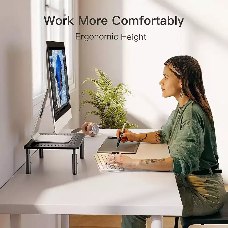 HUANUO Monitor Stand Riser - 3 Height Adjustable, Airflow Vents, Laptop Stand for Desk, Organizer for 15.6 Laptops, PCs & Printers
