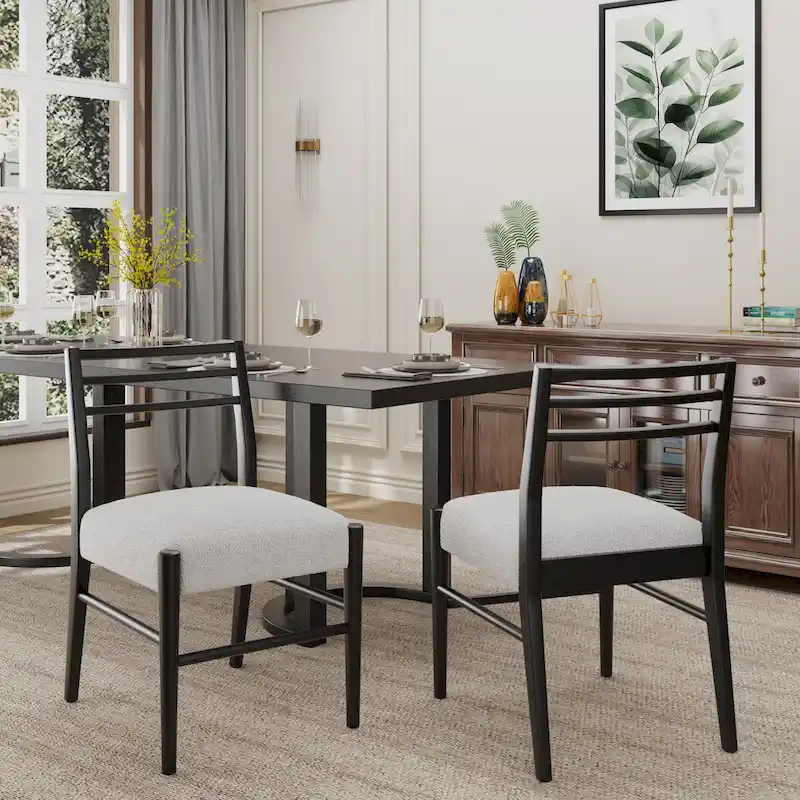 Ladder Back Dining Chairs with Upholstered Seats, Set of 2