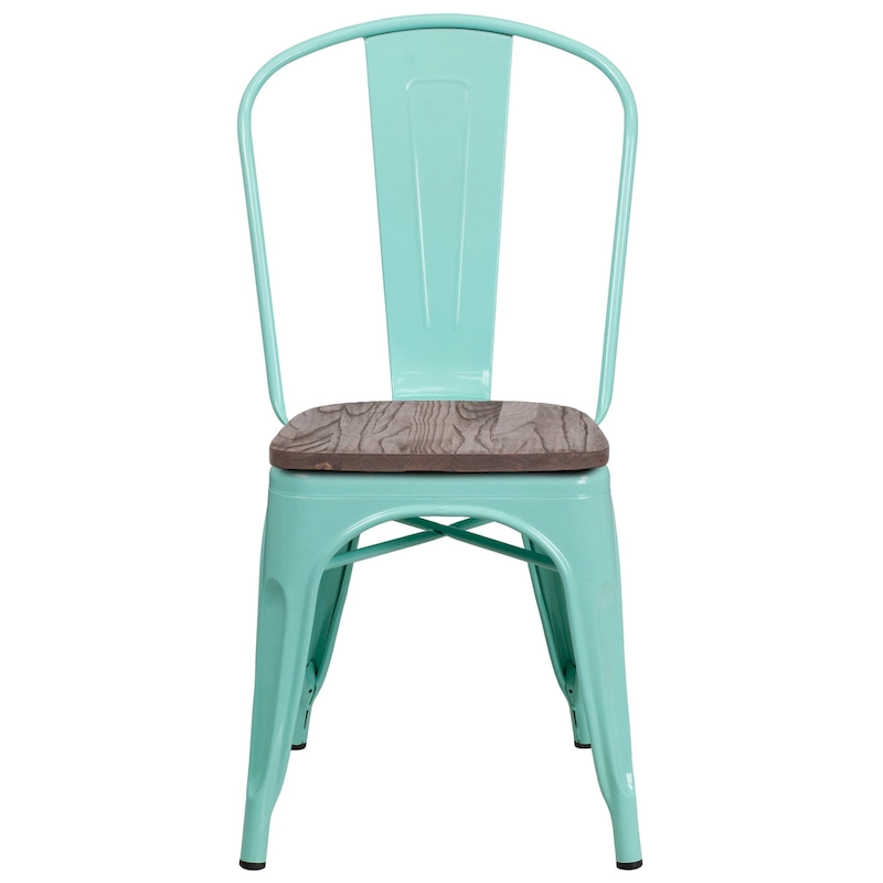 Metal Stackable Chair with Wood Seat - 17.75W x 20D x 33.5H - 17.75W x 20D x 33.5H