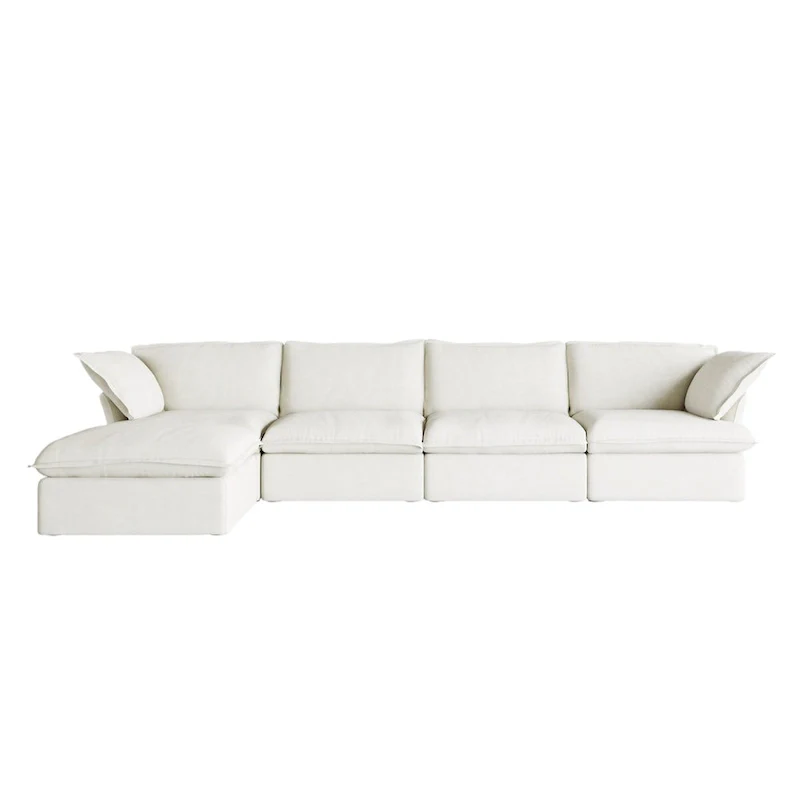 Gray Velvet L-Shape Sectional Sofa - 5 Seat