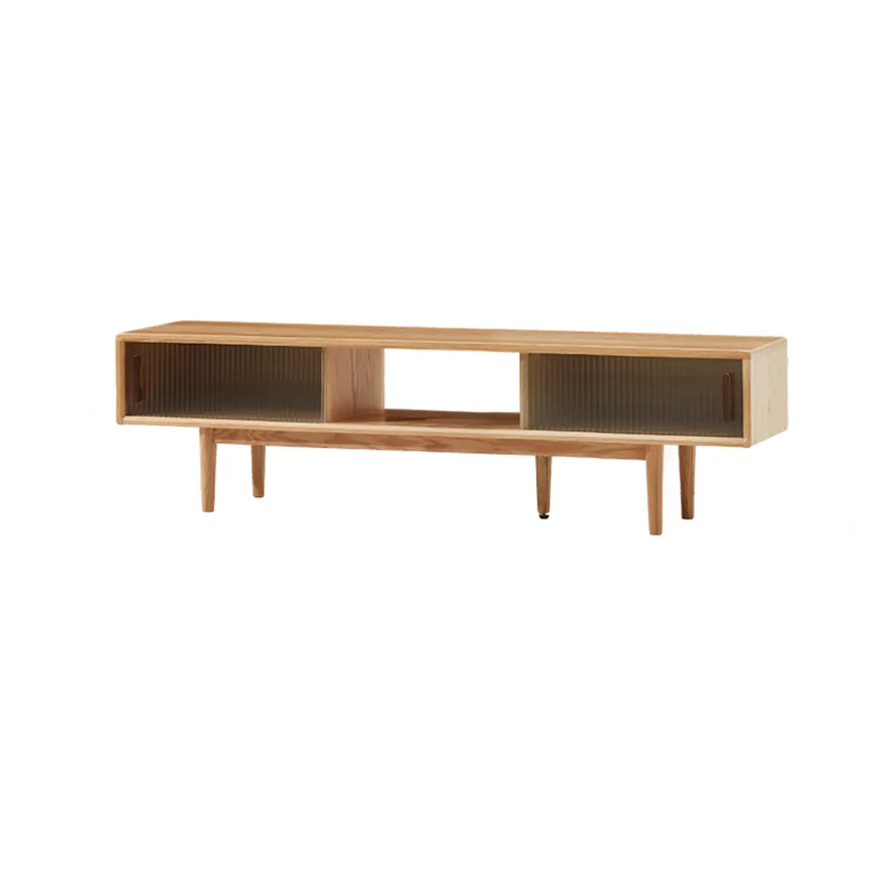 Natural Wood TV Stand with 2 Cabinets