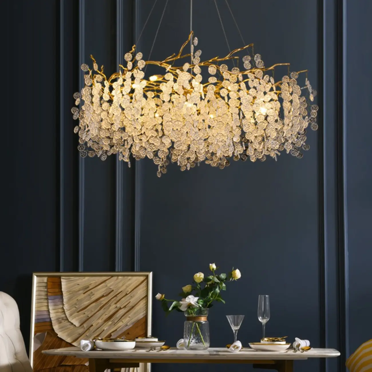 Elegant Golden Branch Glass Pendant Chandelier